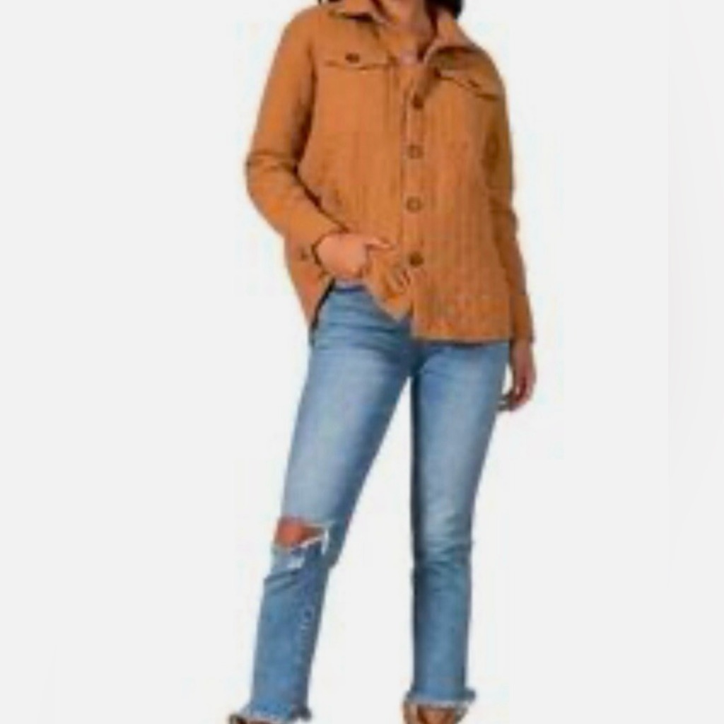 Elan Quilted Shacket Brown Button Front Jacket M